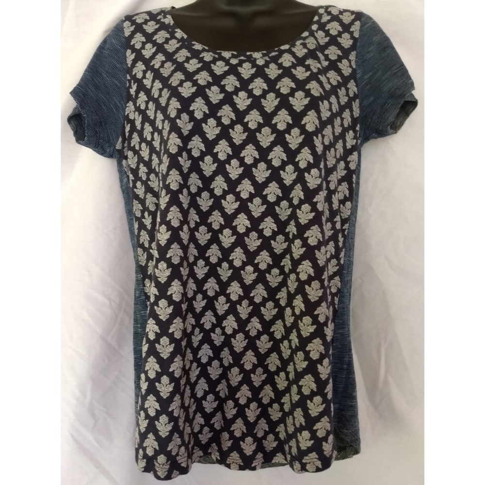 Lucky Brand▪️Floral & Striped Scoop Neck Lightweight Summer Navy Top
